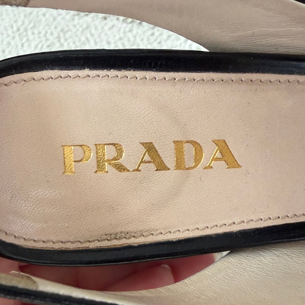 Prada Black Textured Slingback Heels - Picture 2 of 4